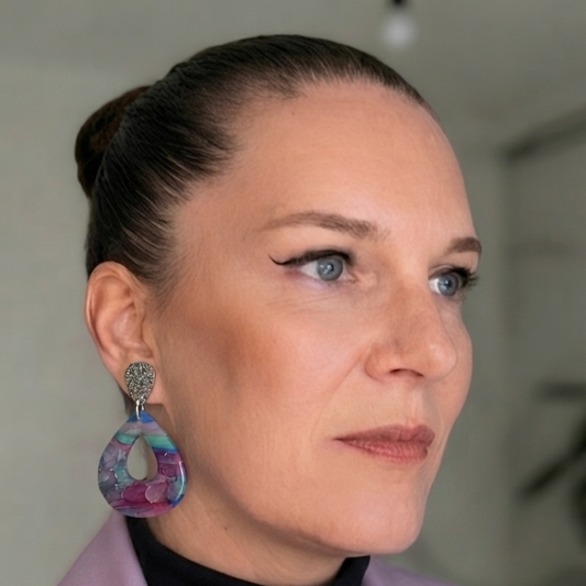 Statement Oorbellen Amethyst Golden Waves