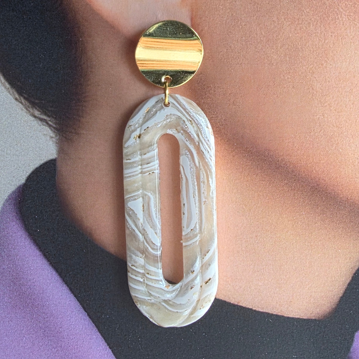 Statement Oorbellen Ivory Golden Line