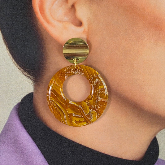 Statement Oorbellen Golden Amber Marble