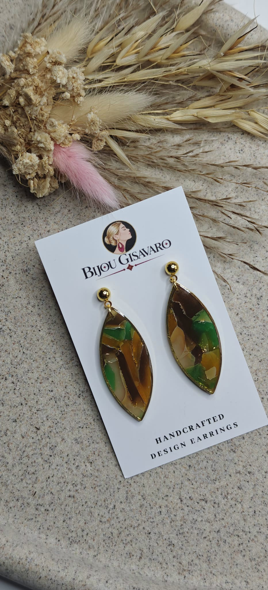 Statement Oorbellen Forest Leaf Slim – Bruin, Geel & Groen