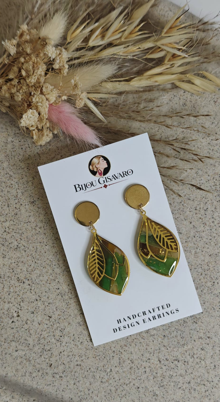 Statement Oorbellen Forest Leaf Bruin Geel & Groen