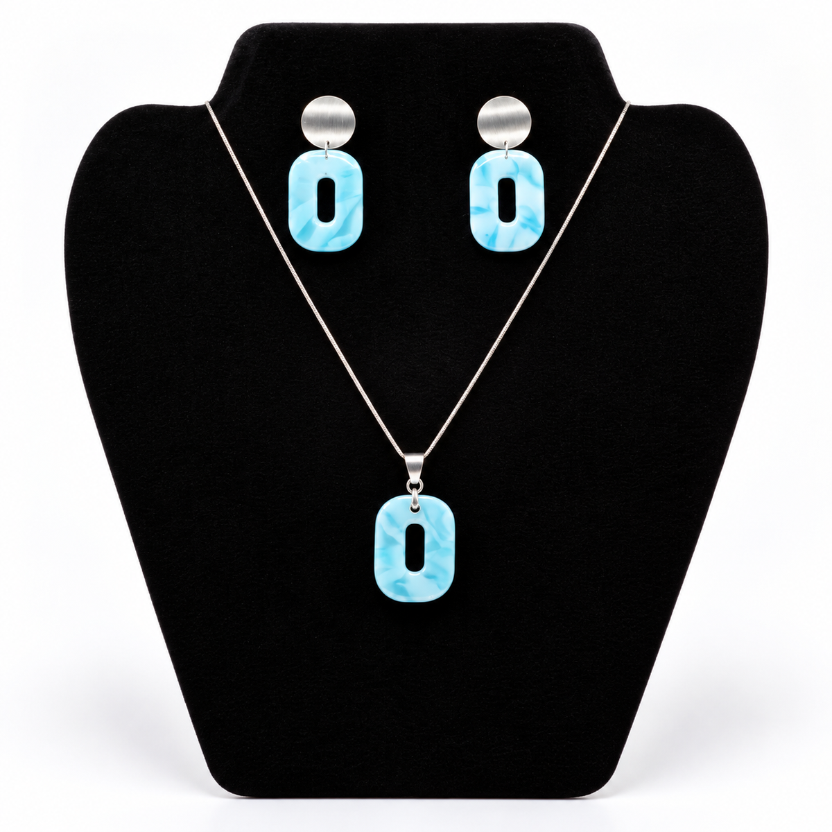 Statement Ice Blue Modern Set – Ketting & Oorbellen
