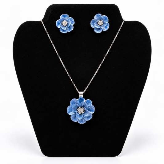 Statement Azure Blossom Set – Ketting & Oorbellen