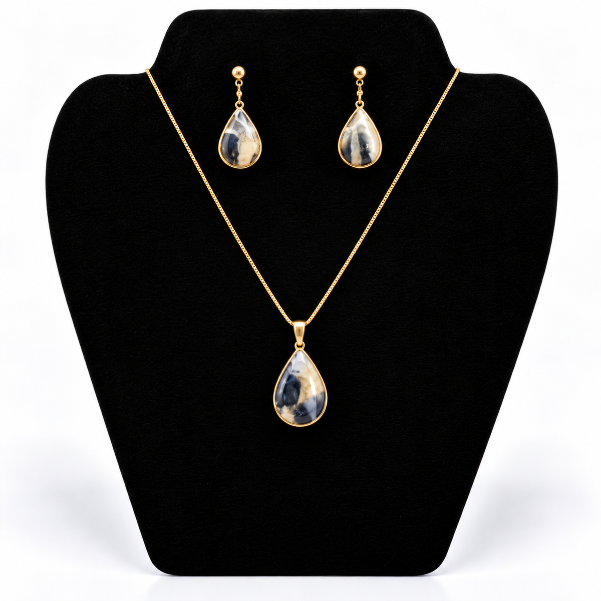 Statement Smoke & Gold Teardrop Elegance – Ketting & Oorbellen