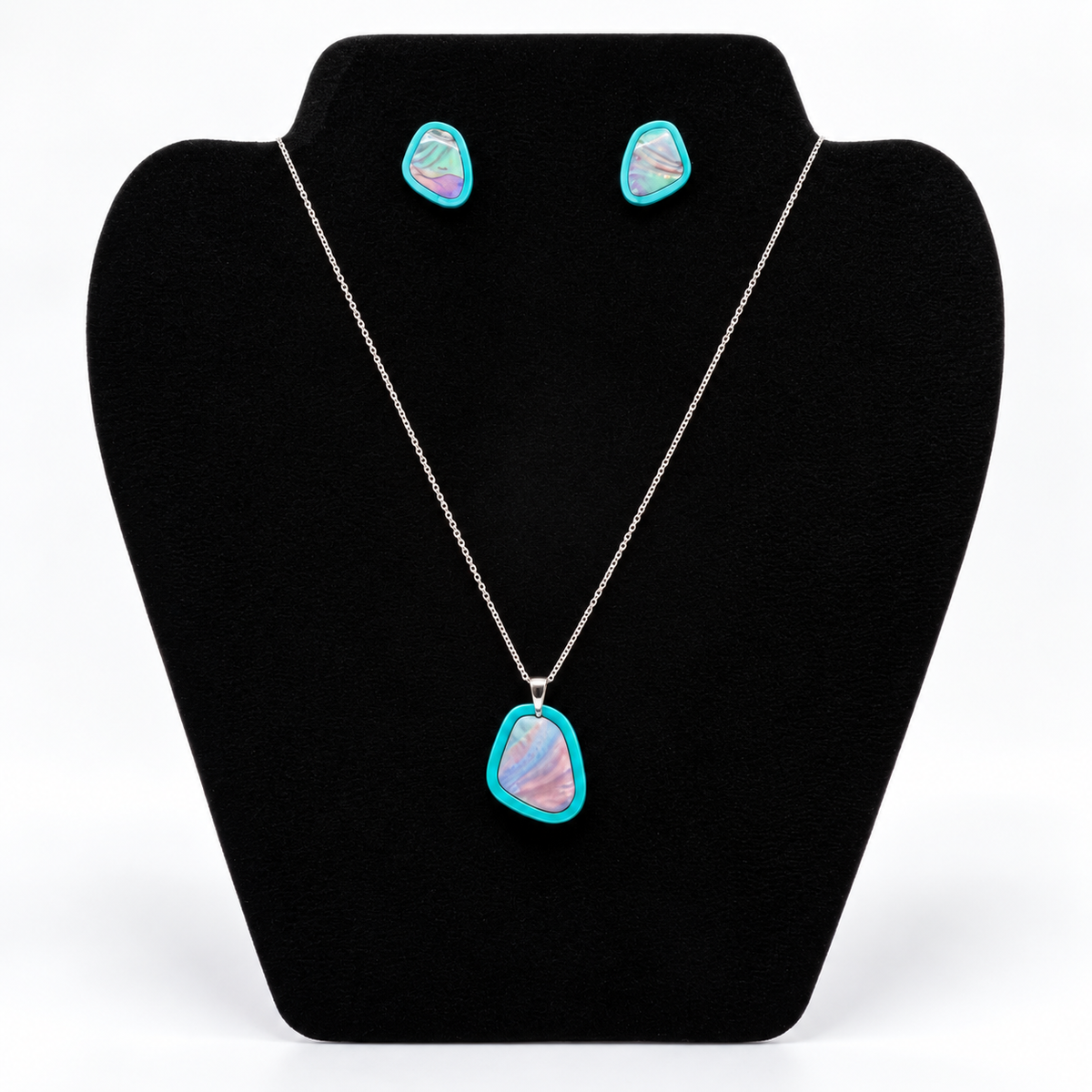Statement Aqua Pastel Pebble Set – Ketting & Oorbellen
