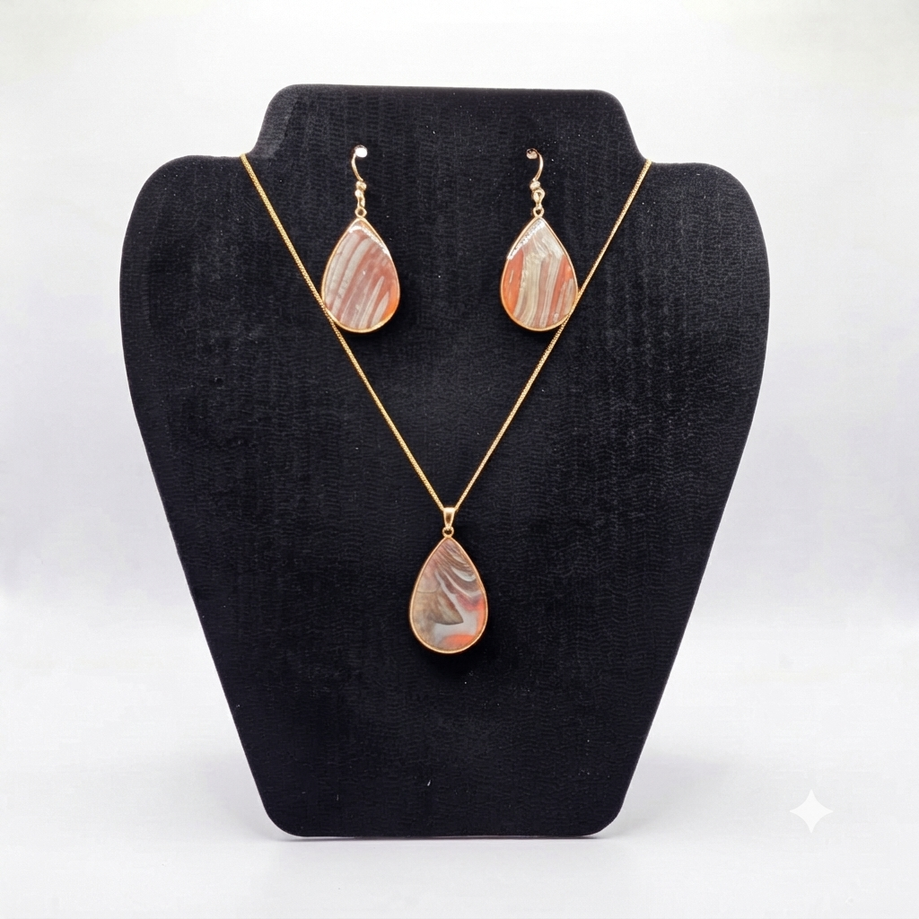 Statement Sunrise Peach Set – Ketting & Oorbellen
