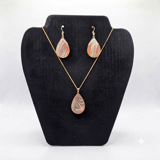 Statement Sunrise Peach Set – Ketting & Oorbellen