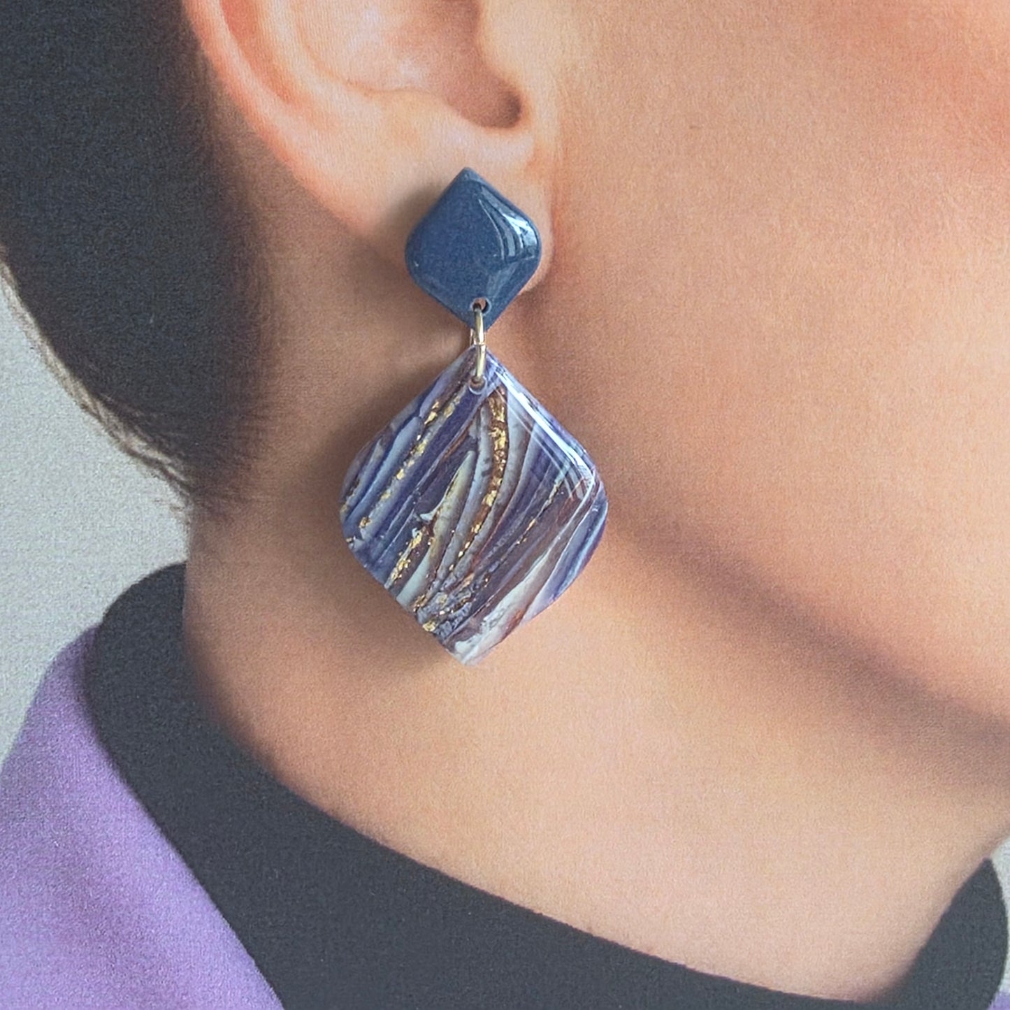 Statement oorbellen Blue Amethys