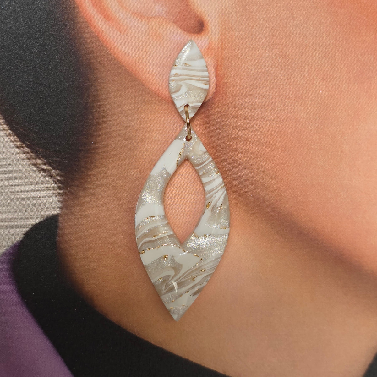 Statement Oorbellen Ivory Golden Sparkle