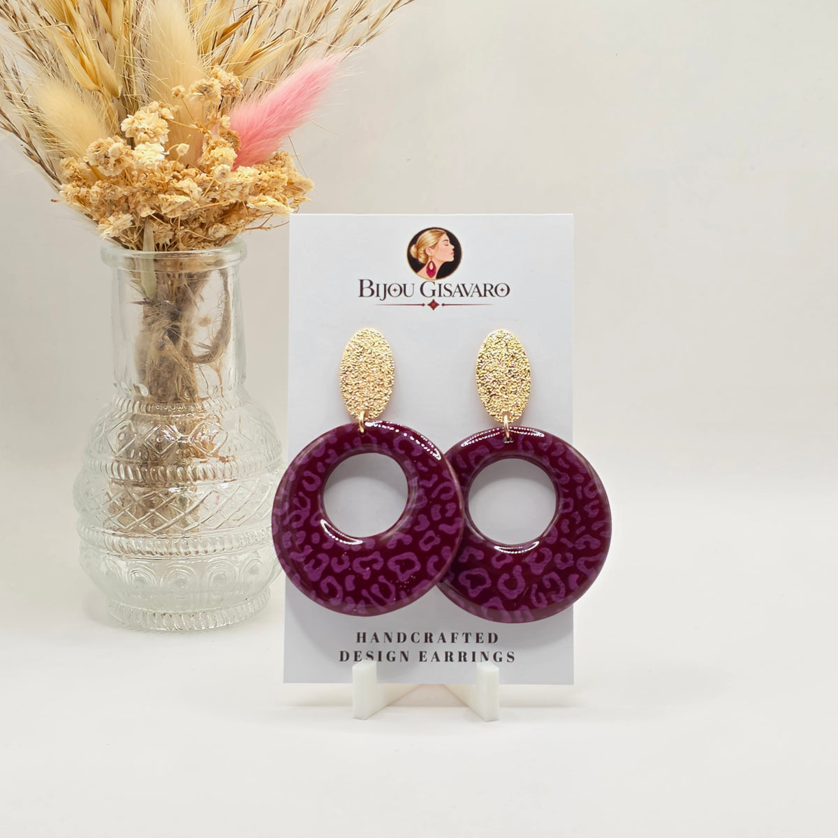 Statement Oorbellen Burgundy Panther
