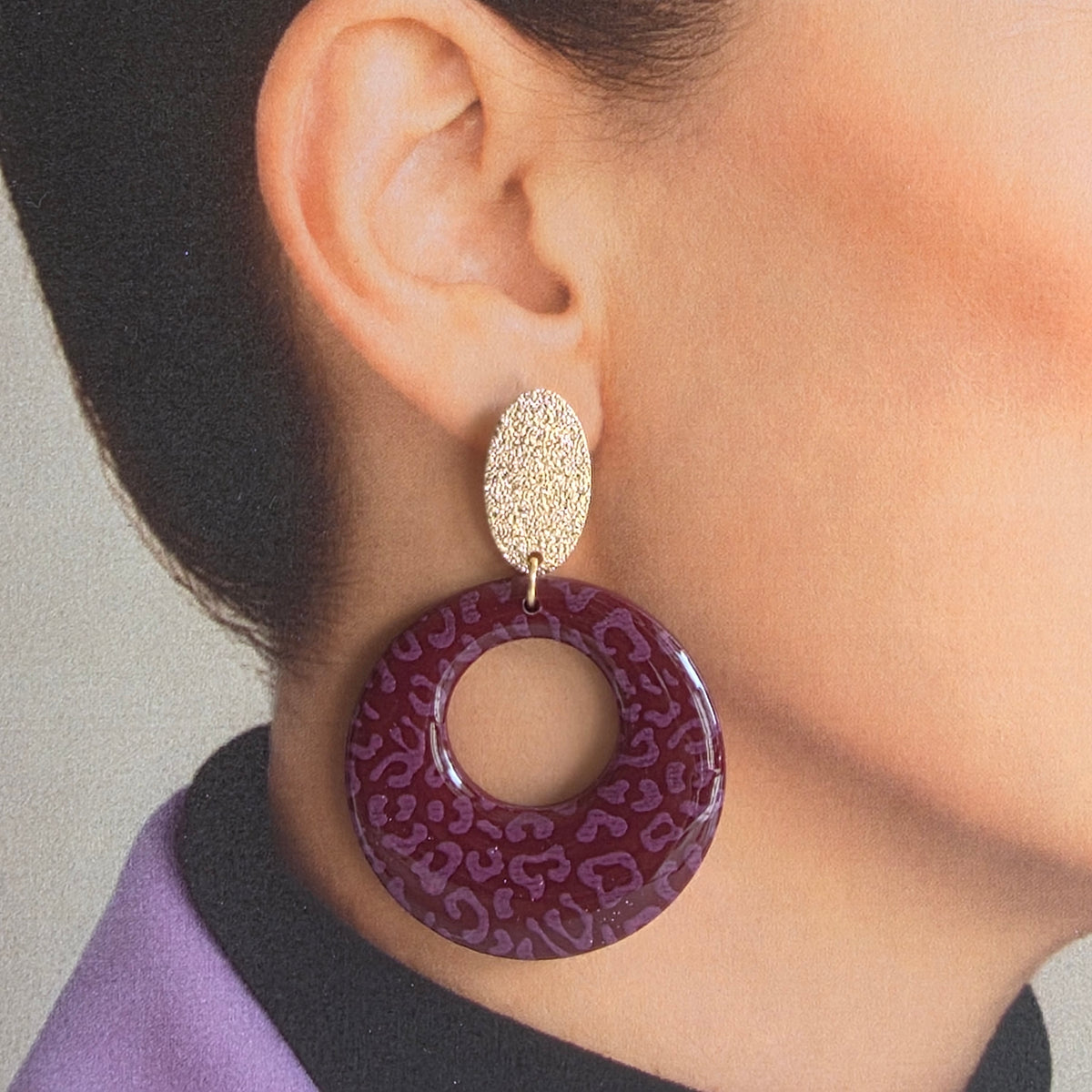 Statement Oorbellen Burgundy Panther