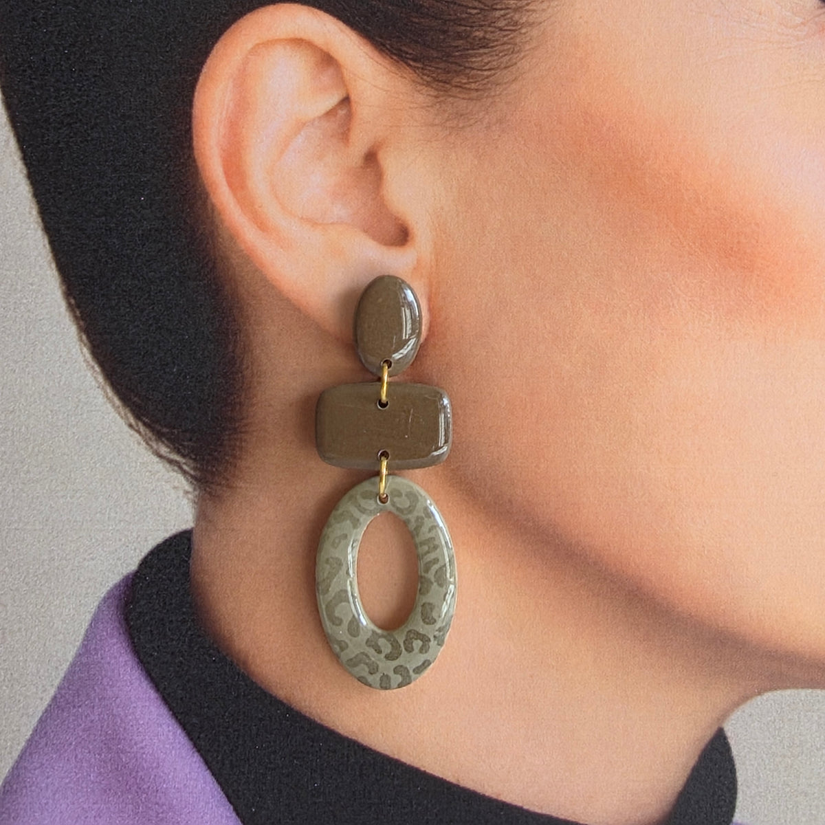 Statement Oorbellen Beige Brown Panther