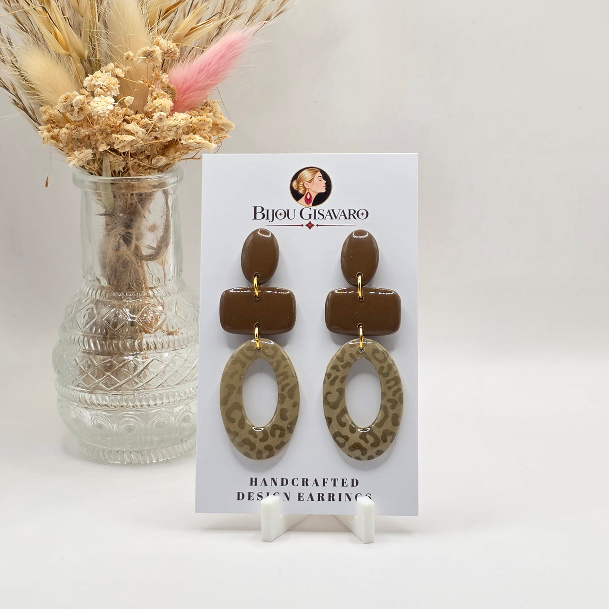 Statement Oorbellen Beige Brown Panther
