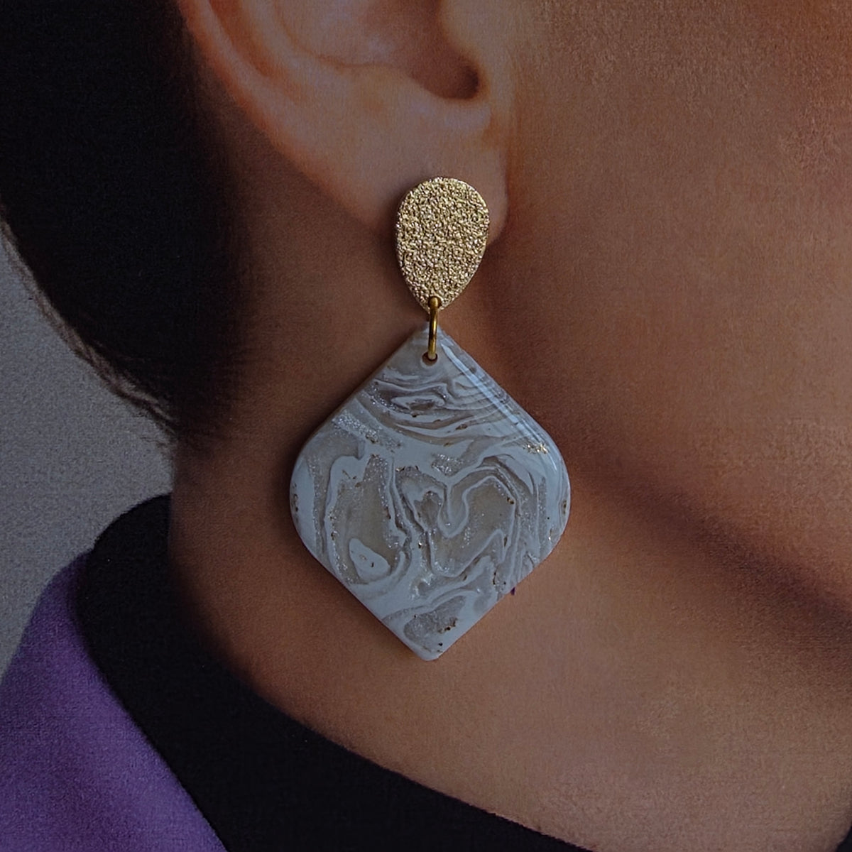 Statement Oorbellen Ivory Marble