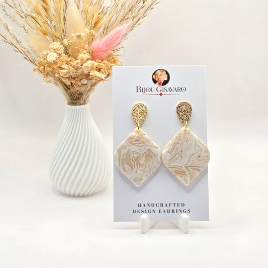 Statement Oorbellen Ivory Marble