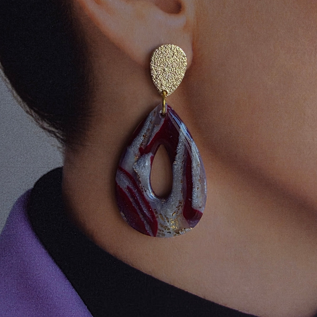 Statement Oorbellen  Burgundy Flame