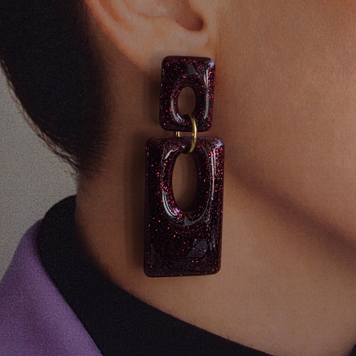 Statement Oorbellen Burgundy Sparkle