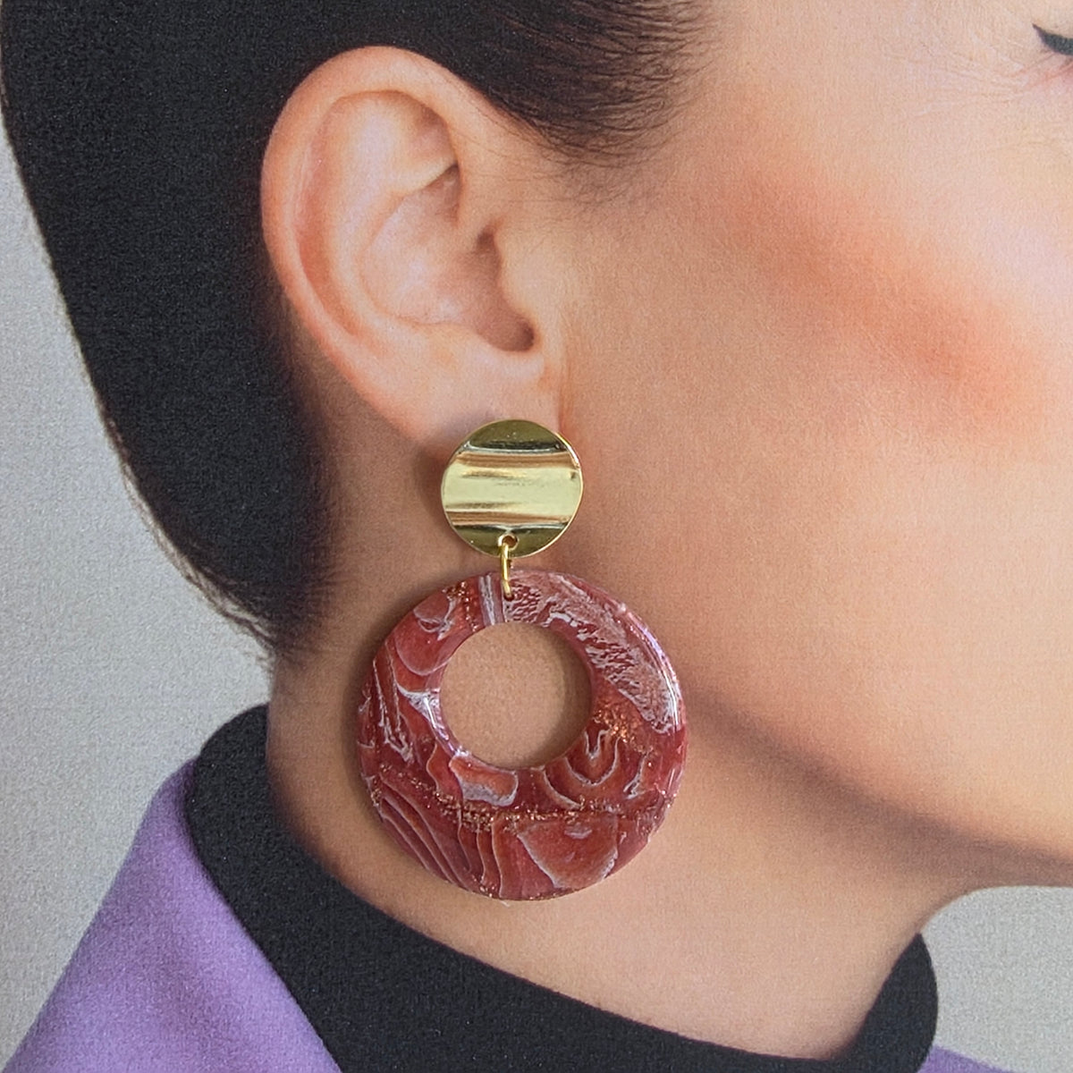 Statement Oorbellen Rose Marble Gold