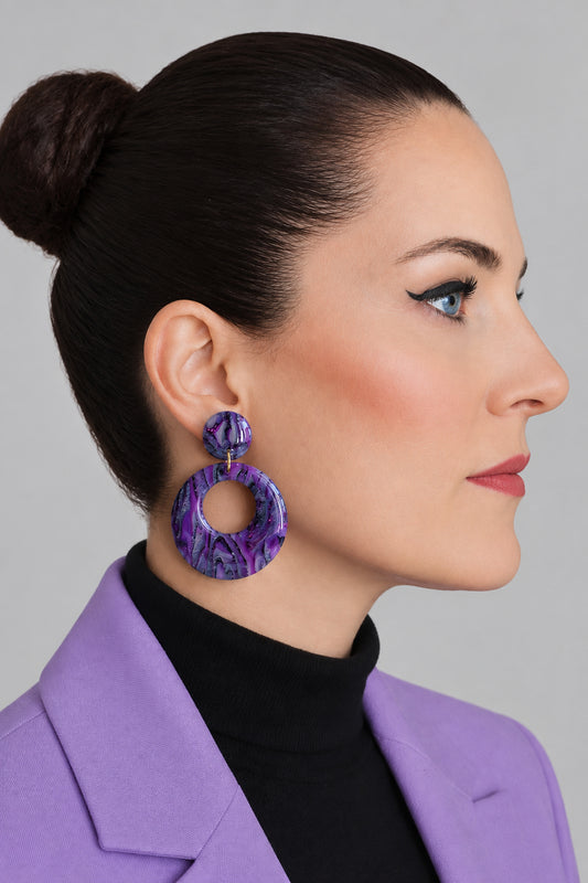 Statement Oorbellen Black Rose Bordeaux Glitter