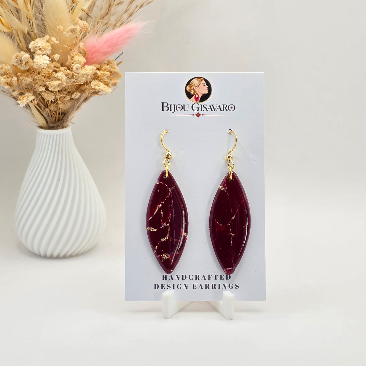 Statement Oorbellen Burgundy Gold Vein