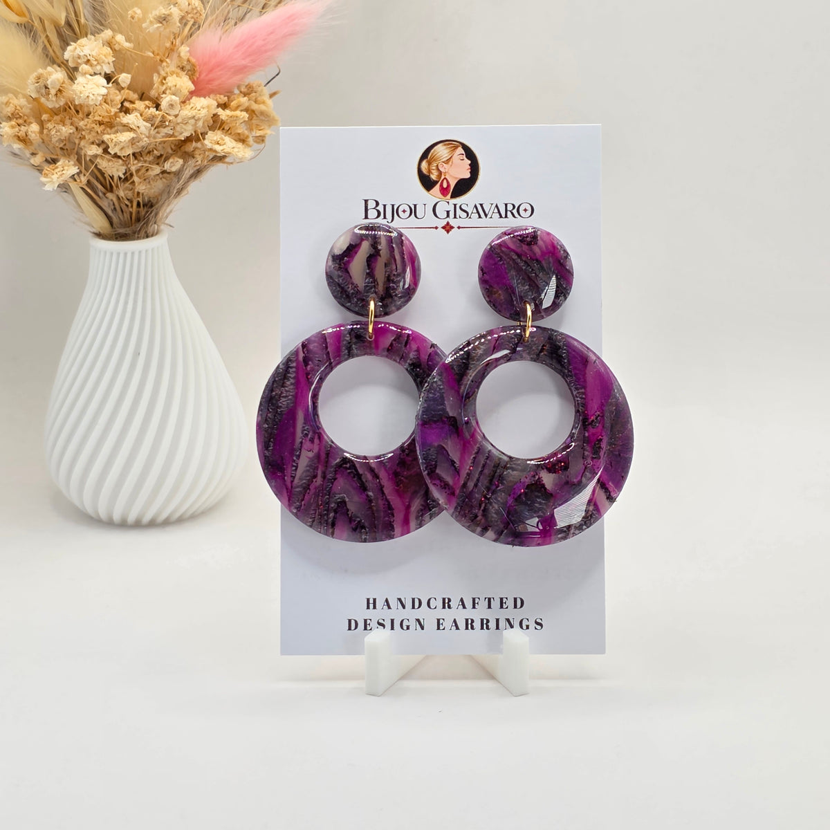 Statement Oorbellen Black Rose Bordeaux Glitter