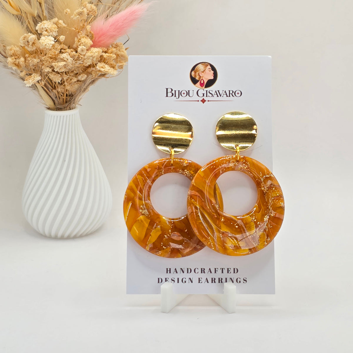 Statement Oorbellen Golden Amber Marble