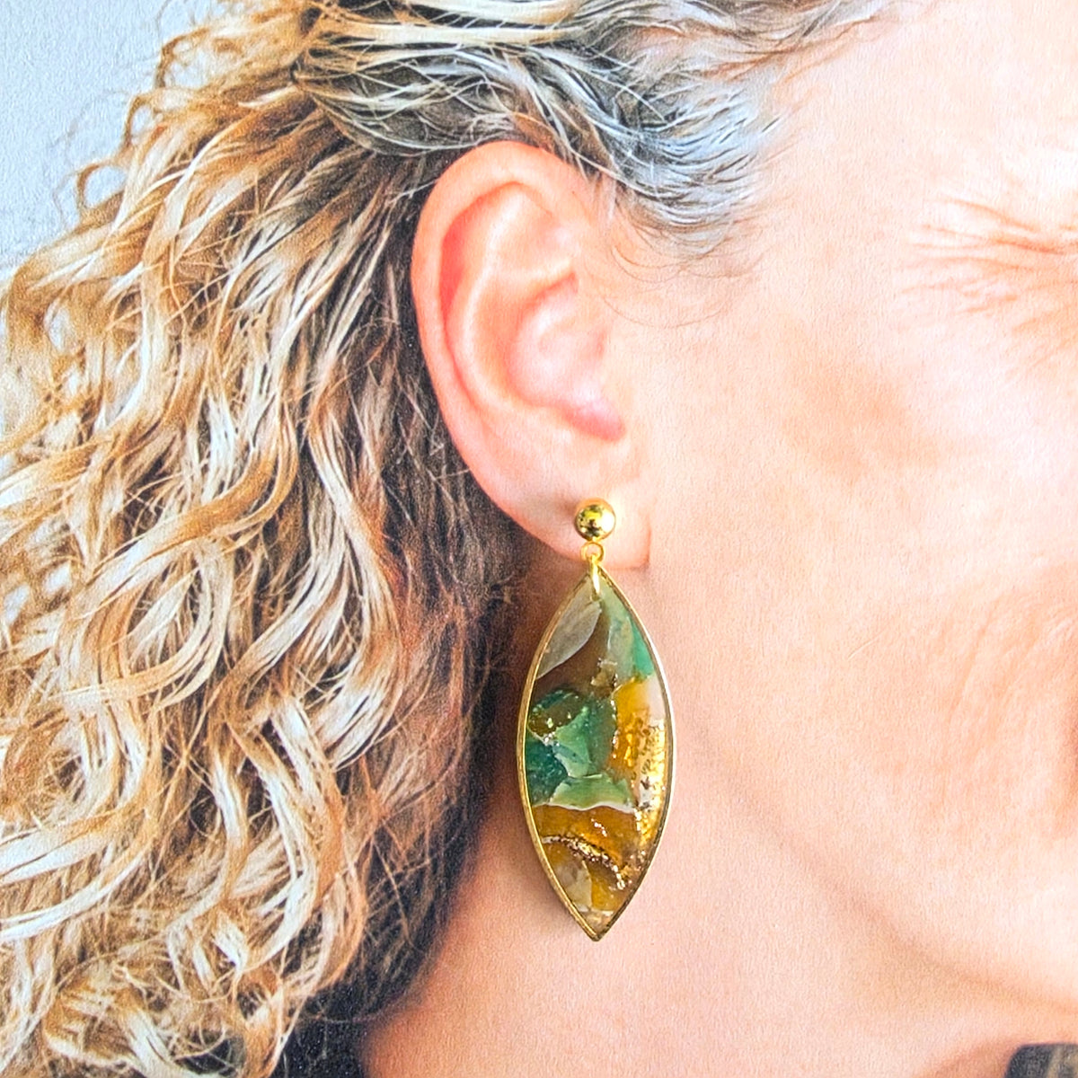 Statement Oorbellen Forest Leaf Slim – Bruin, Geel & Groen