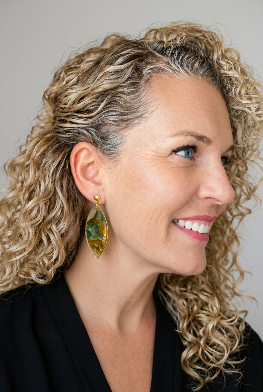 Statement Oorbellen Forest Leaf Slim – Bruin, Geel & Groen
