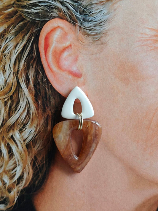 Statement Oorbellen Mocha – Bruin & Wit