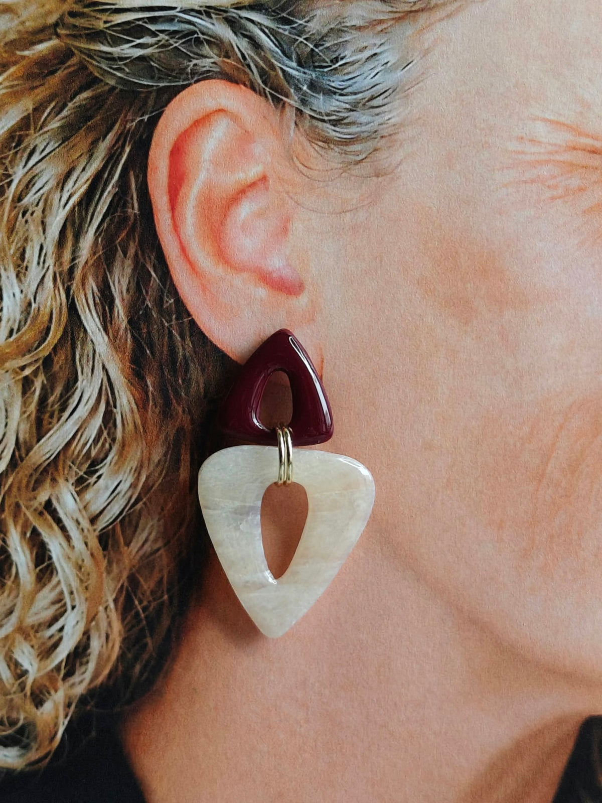 Statement Oorbellen Siena – Beige & Bordeaux