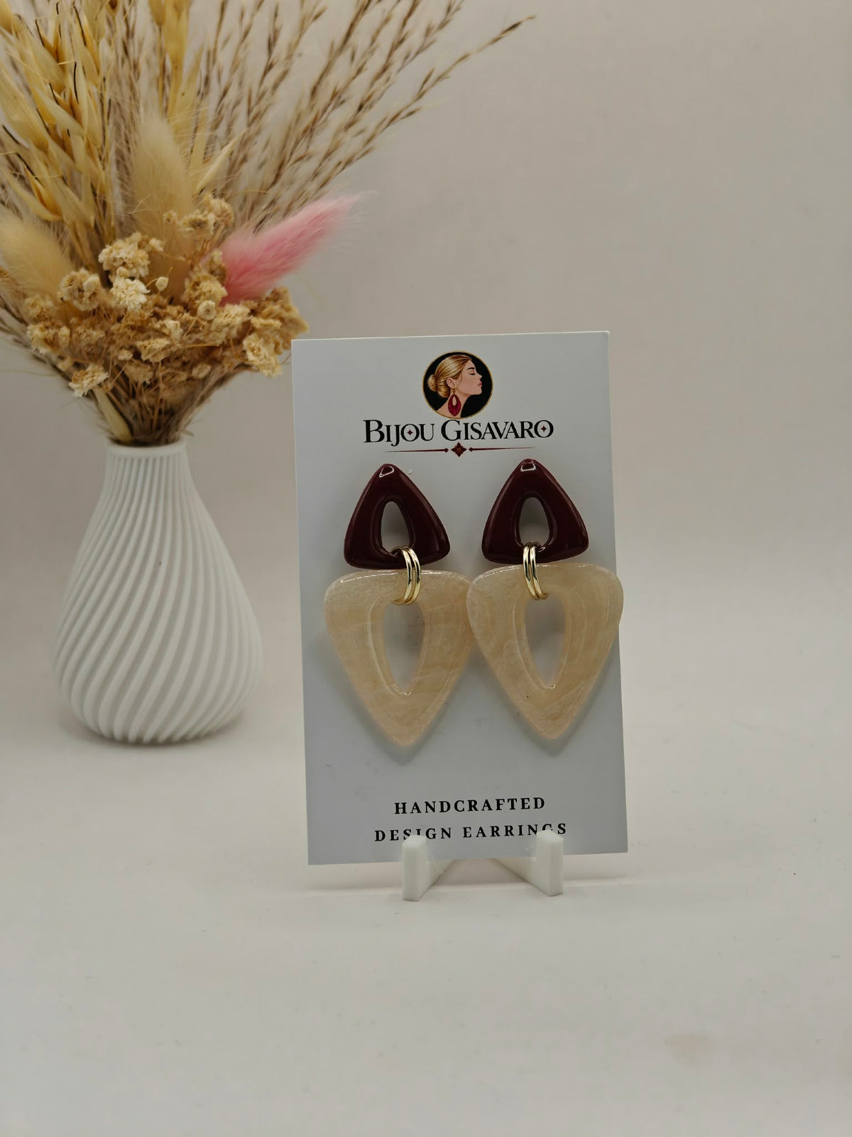 Statement Oorbellen Siena – Beige & Bordeaux