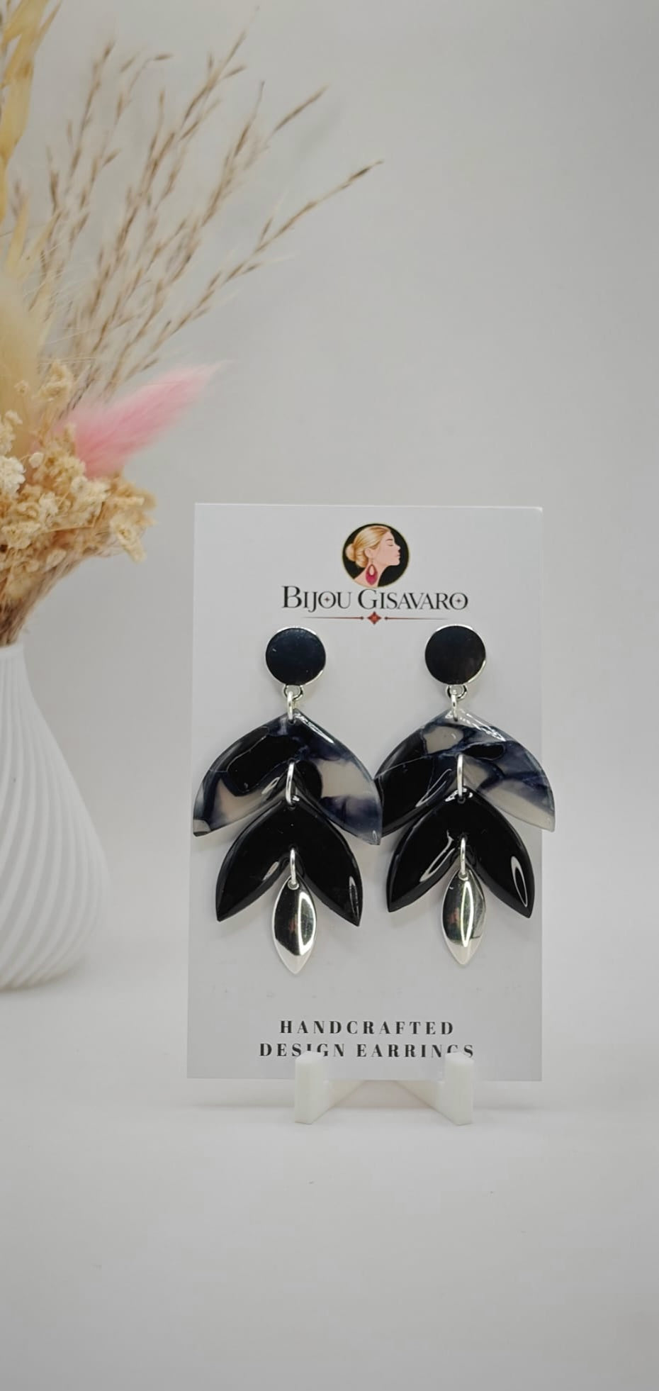Statement Oorbellen Midnight Leaves – Zwart