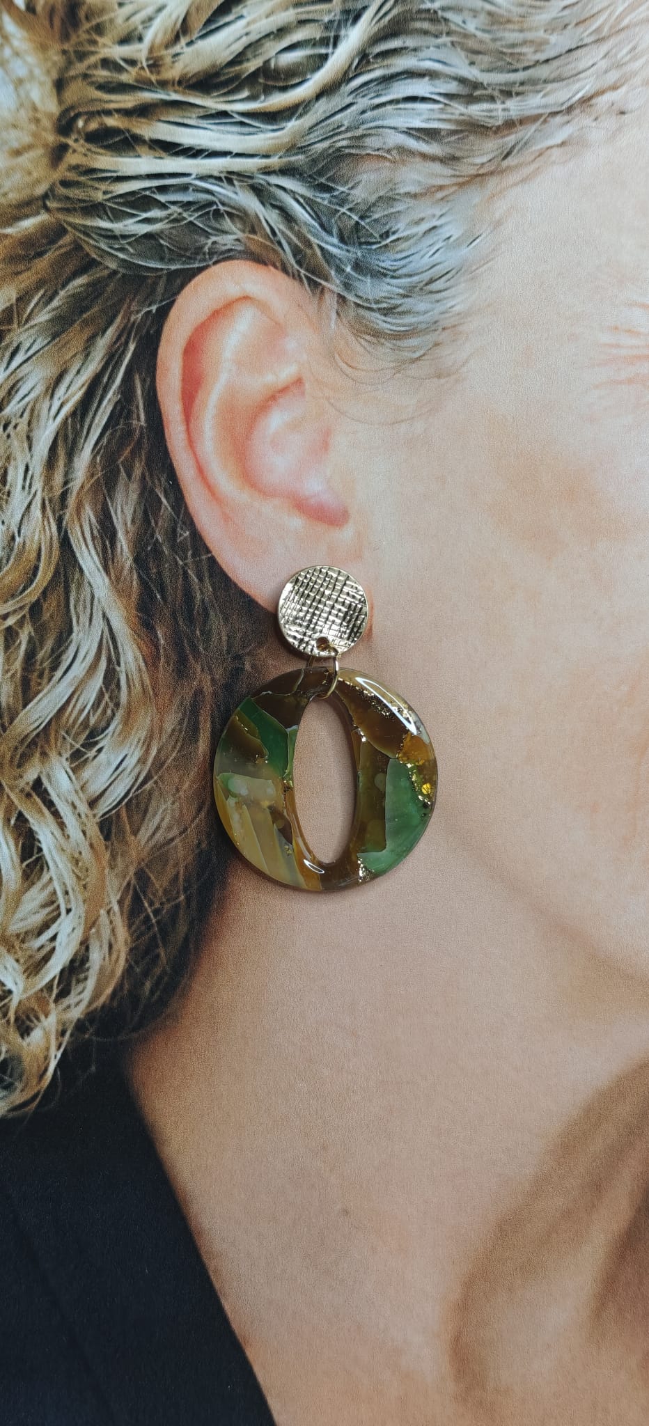 Statement Oorbellen Forest Oval Bruin Geel & Groen