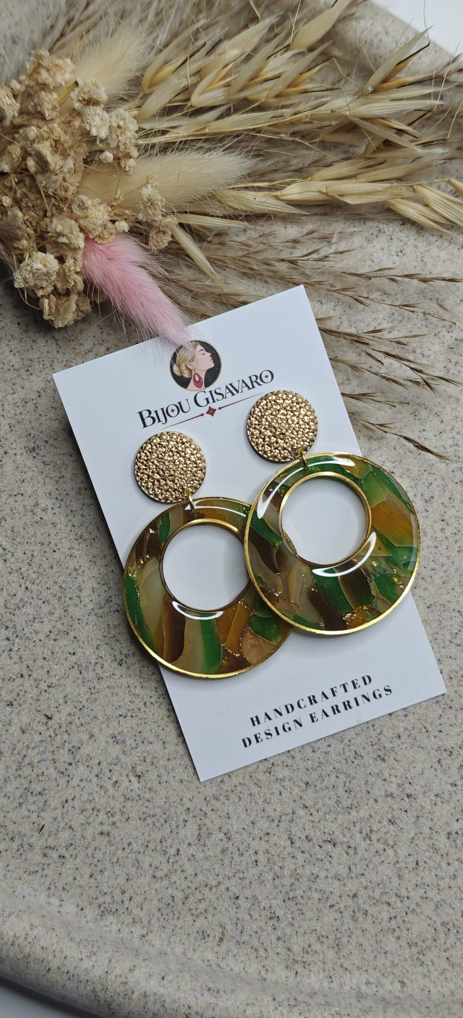 Statement Oorbellen Forest Glow – Bruin, Groen & Geel