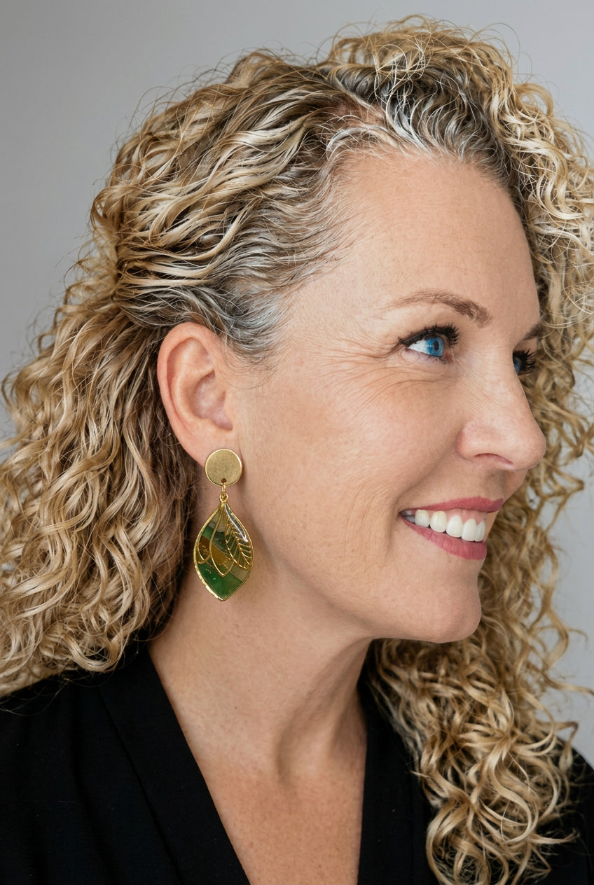 Statement Oorbellen Forest Leaf Bruin Geel & Groen