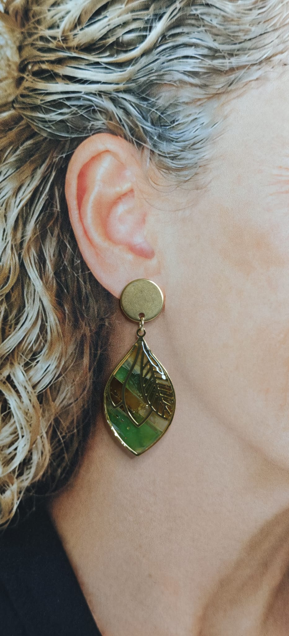 Statement Oorbellen Forest Leaf Bruin Geel & Groen