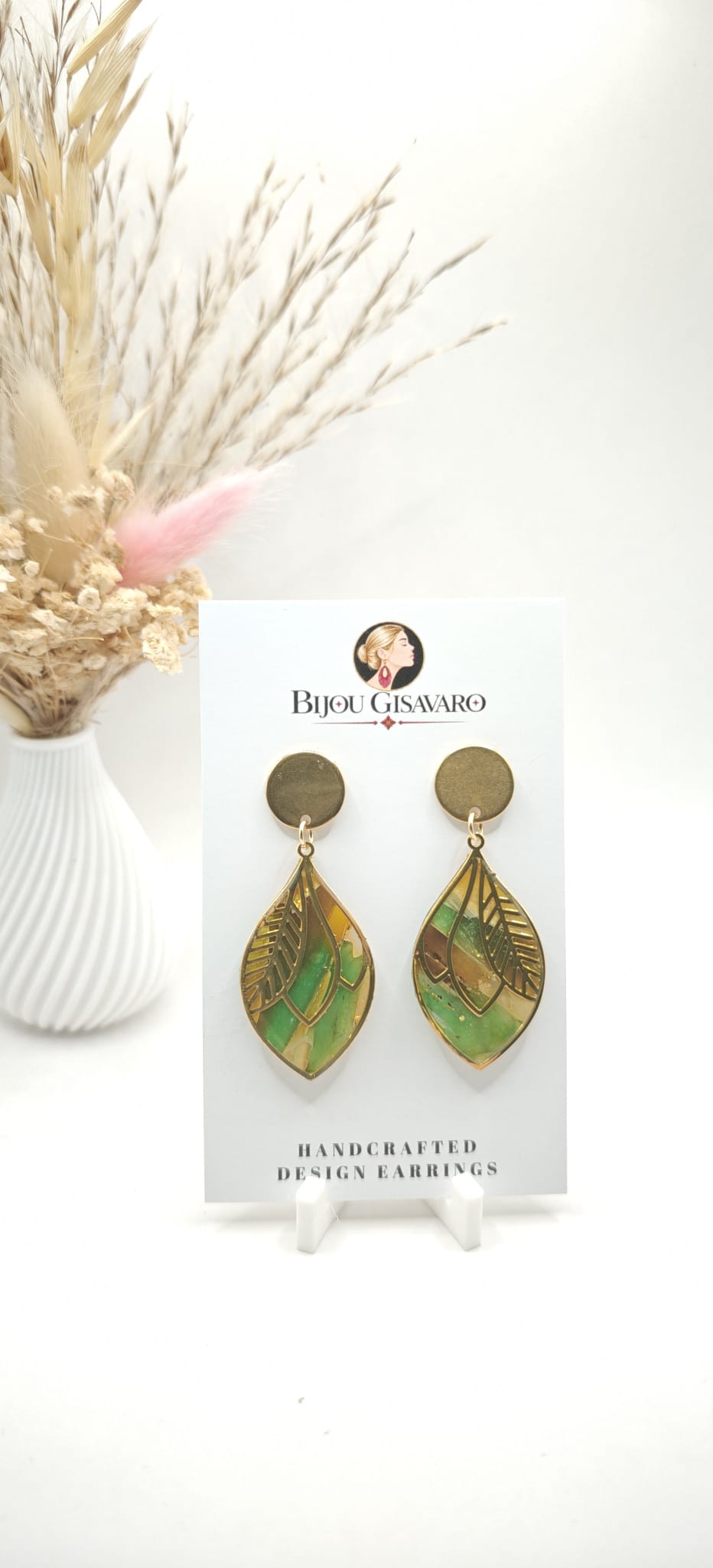 Statement Oorbellen Forest Leaf Bruin Geel & Groen