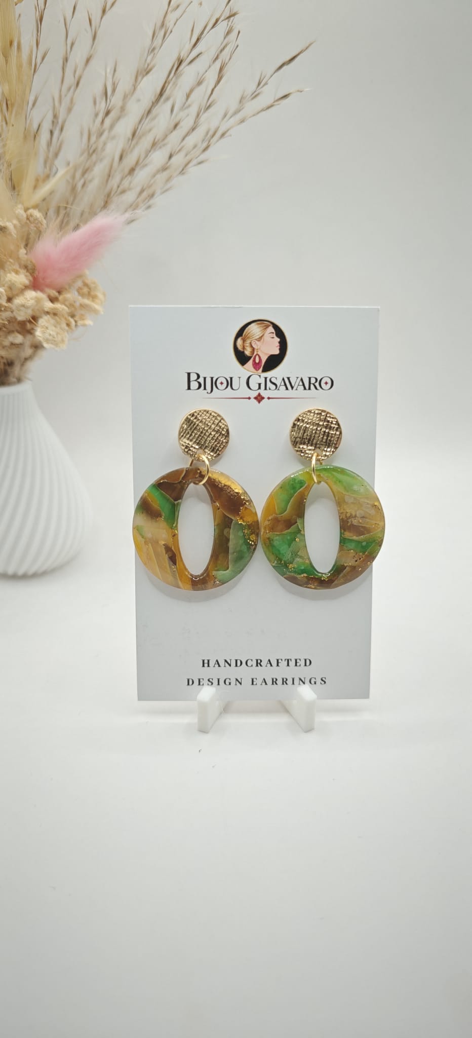 Statement Oorbellen Forest Oval Bruin Geel & Groen