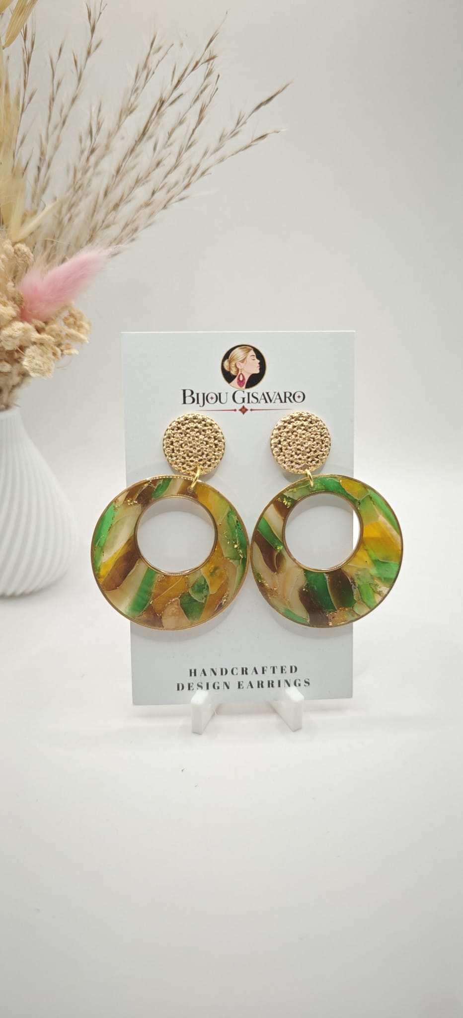 Statement Oorbellen Forest Glow – Bruin, Groen & Geel