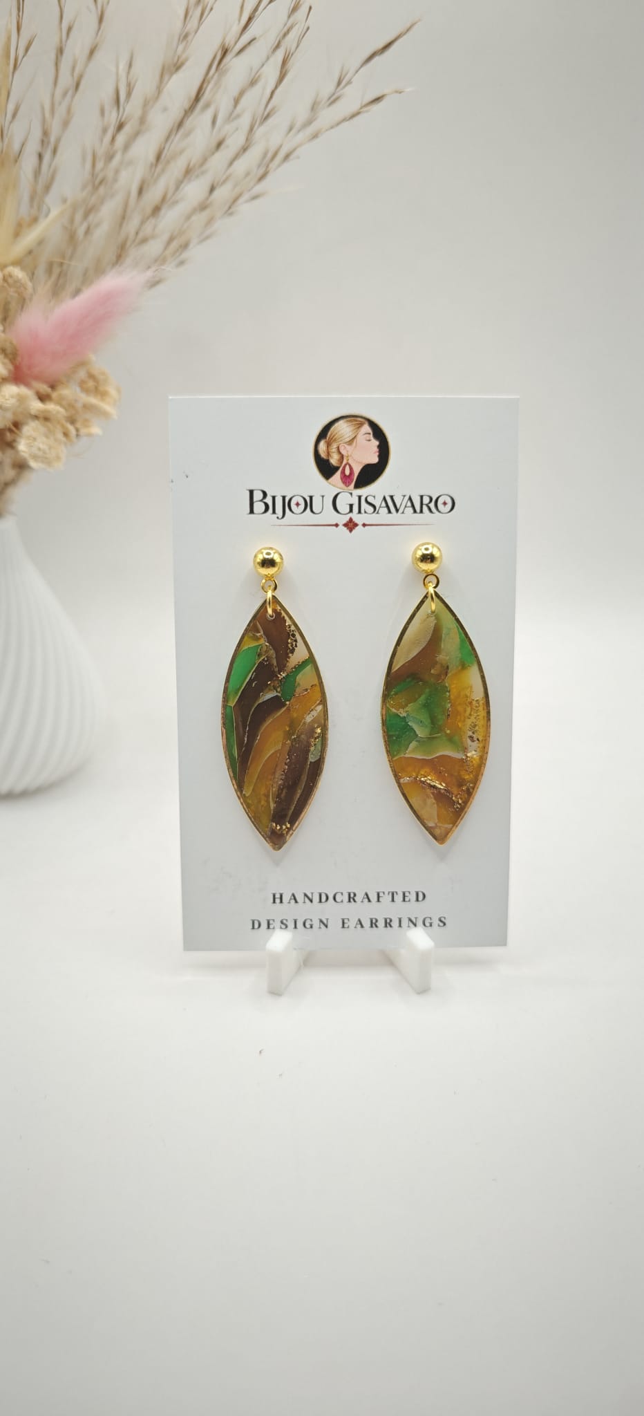 Statement Oorbellen Forest Leaf Slim – Bruin, Geel & Groen