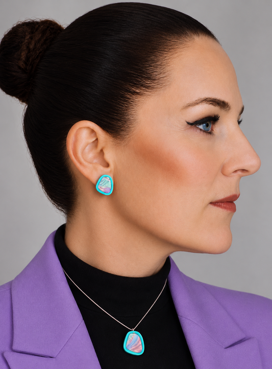 Statement Aqua Pastel Pebble Set – Ketting & Oorbellen
