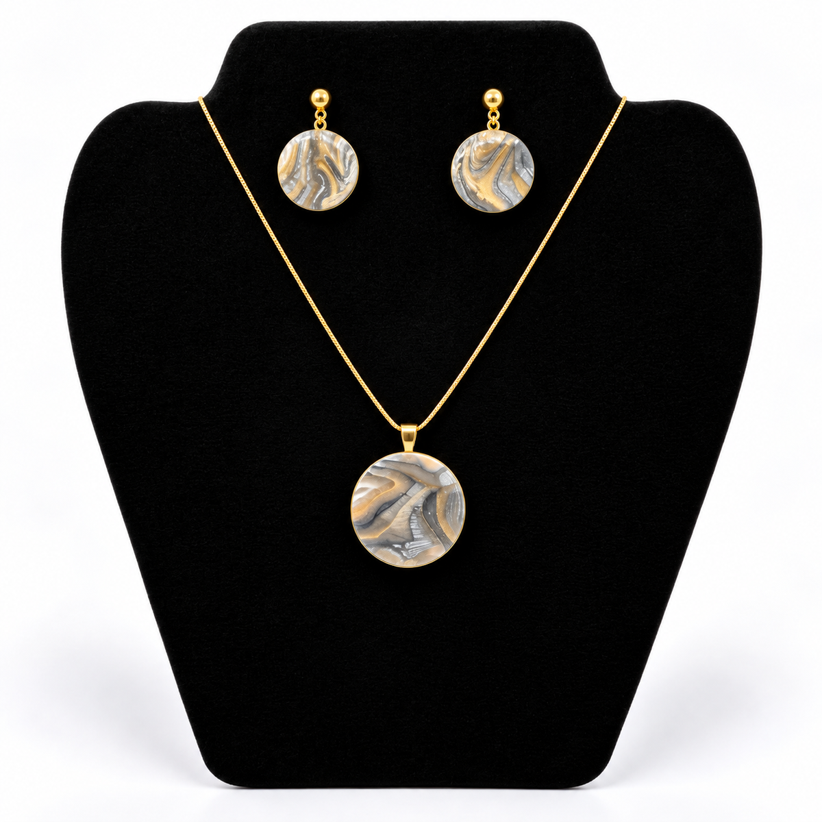 Statement Golden Slate Circle Set – Ketting & Oorbellen