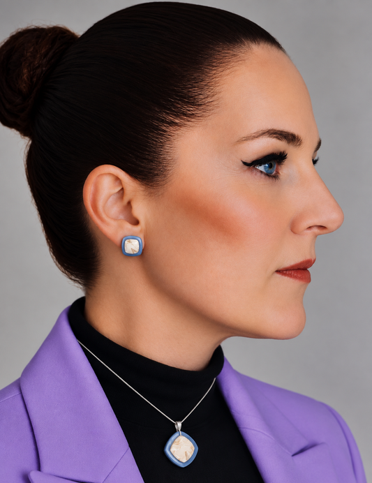Statement Cornflower & Cream Harmony – Ketting & Oorbellen