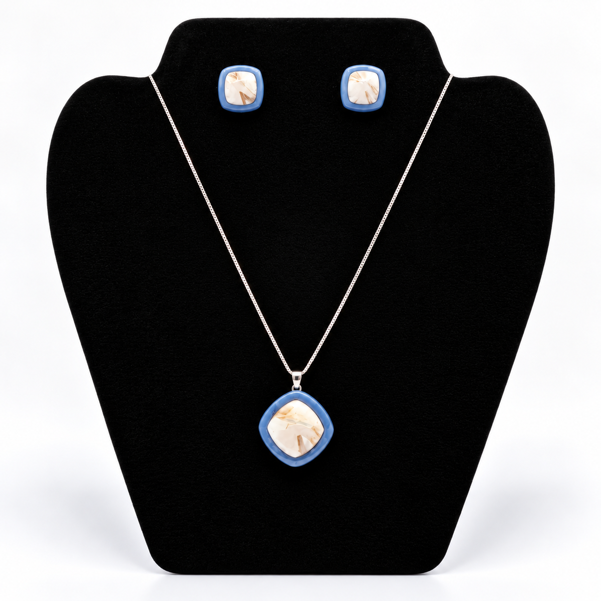 Statement Cornflower & Cream Harmony – Ketting & Oorbellen
