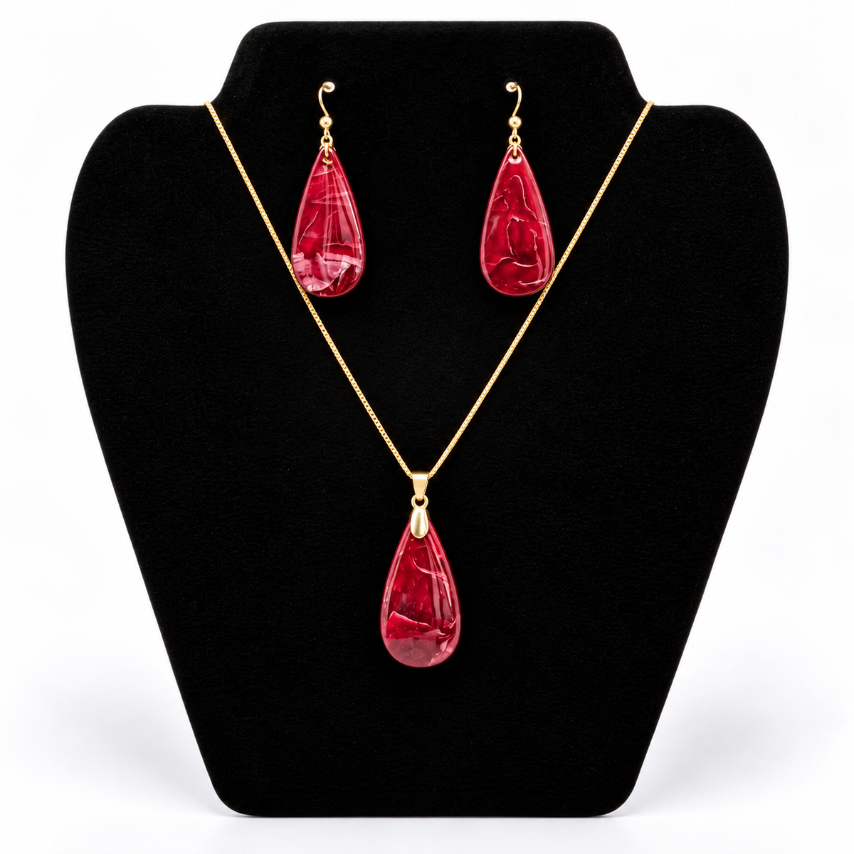 Statement Bordeaux Elegance Set – Ketting & Oorbellen