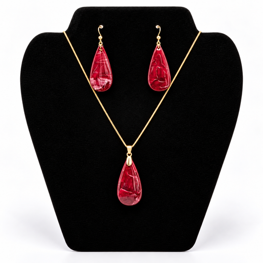 Statement Bordeaux Elegance Set – Ketting & Oorbellen