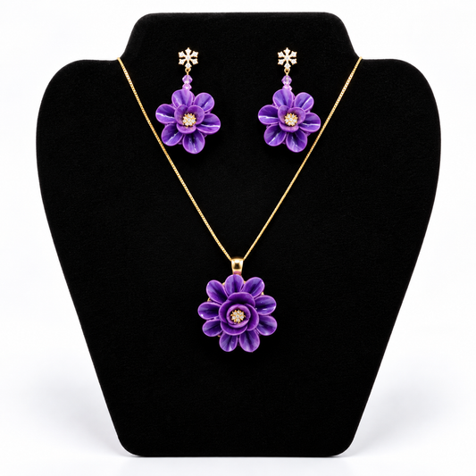 Statement Royal Violet Bloom Set – Ketting & Oorbellen