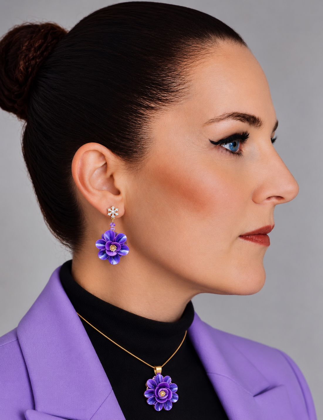 Statement Royal Violet Bloom Set – Ketting & Oorbellen