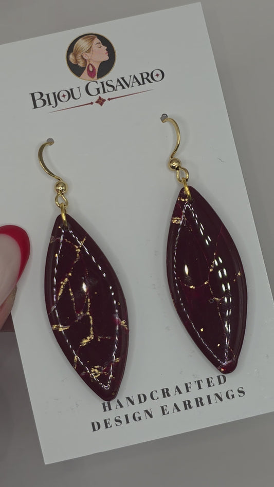 Statement Oorbellen Burgundy Gold Vein