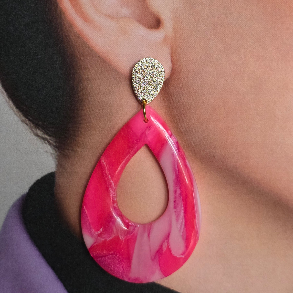 Statement Oorbellen Fuchsia Pearl